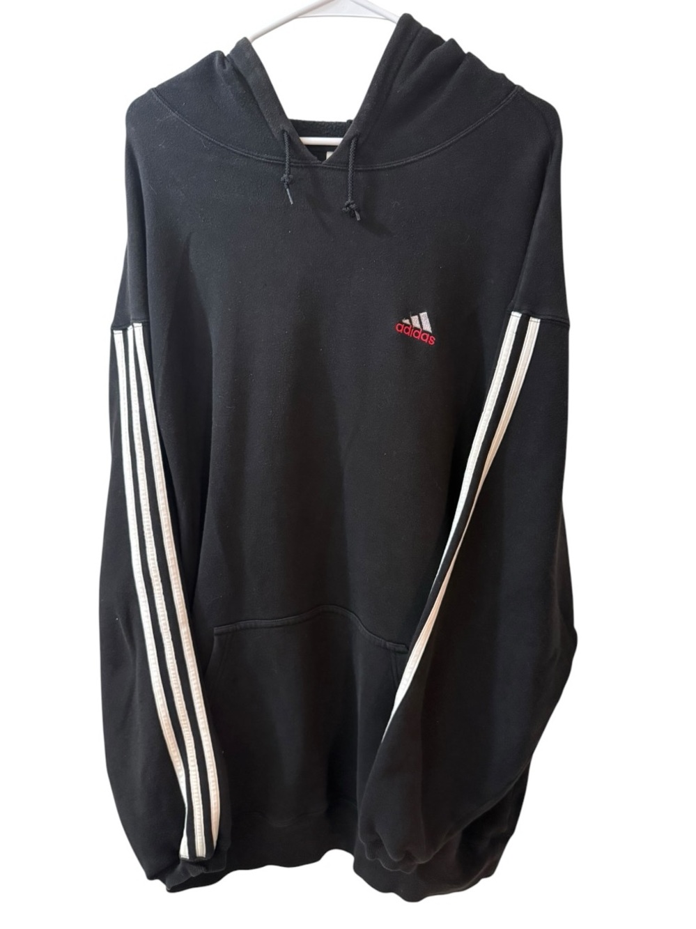 adidas Vintage 90s Black 3 Stripe Pullover Hoodie XXL 2XL